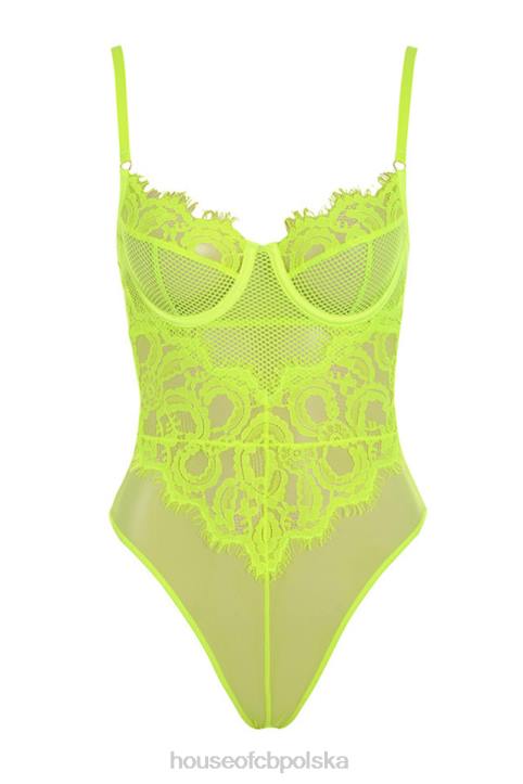 House of CB Nadia koronkowe body neonowożółte modna odzież damska