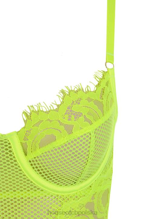House of CB Nadia koronkowe body neonowożółte modna odzież damska