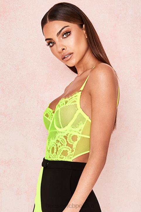 House of CB Nadia koronkowe body neonowożółte modna odzież damska