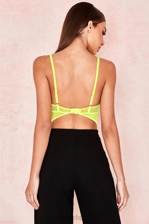 House of CB Nadia koronkowe body neonowożółte modna odzież damska