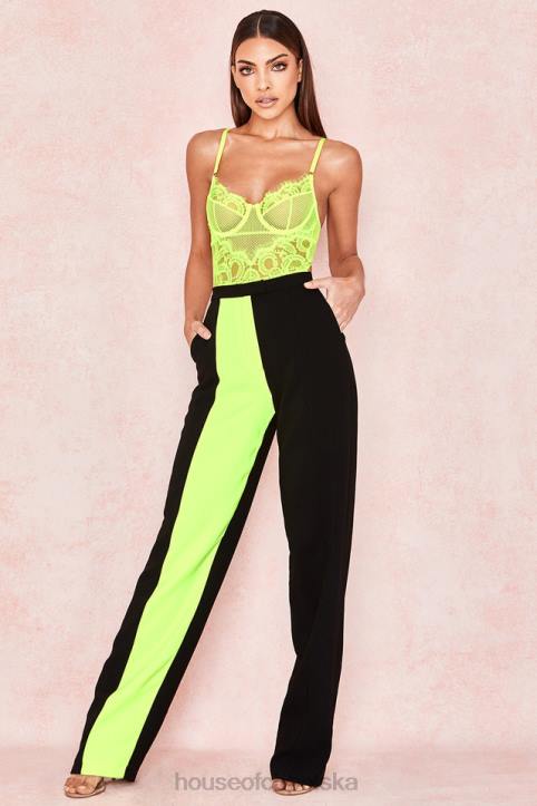 House of CB Nadia koronkowe body neonowożółte modna odzież damska