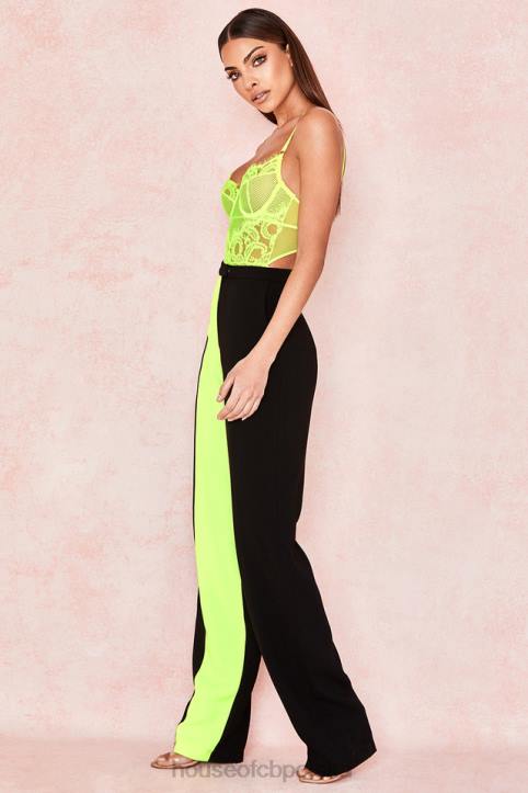 House of CB Nadia koronkowe body neonowożółte modna odzież damska