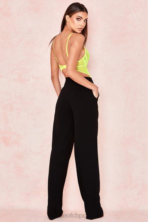 House of CB Nadia koronkowe body neonowożółte modna odzież damska