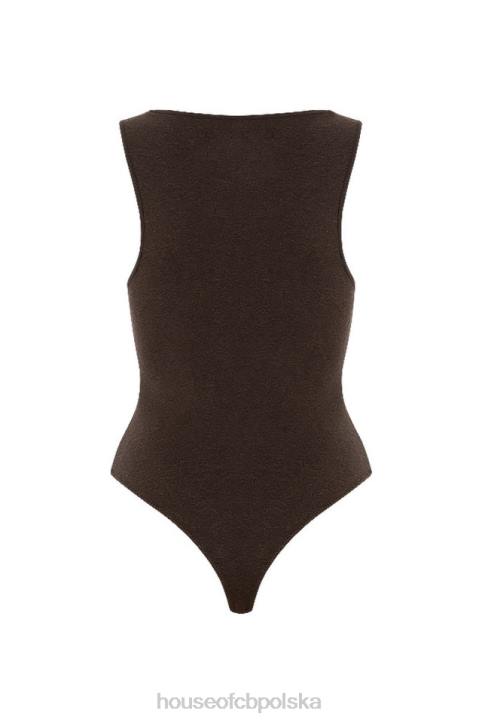 House of CB Brązowe Body z Dekoltem V Stylowe Odzienie