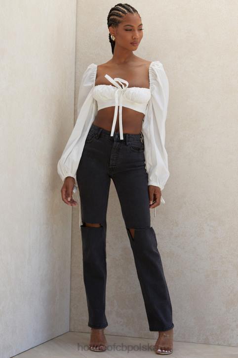 House of CB Biały Gorsetowy Top Stella z Baloniastymi Rękawami Modny Styl