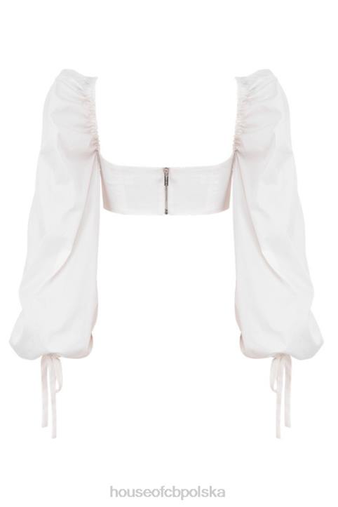 House of CB Biały Gorsetowy Top Stella z Baloniastymi Rękawami Modny Styl