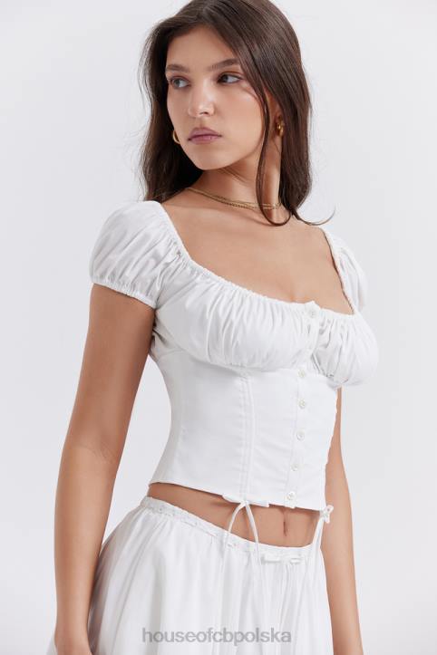 House of CB Biały marszczony top kotka stylowy i modny