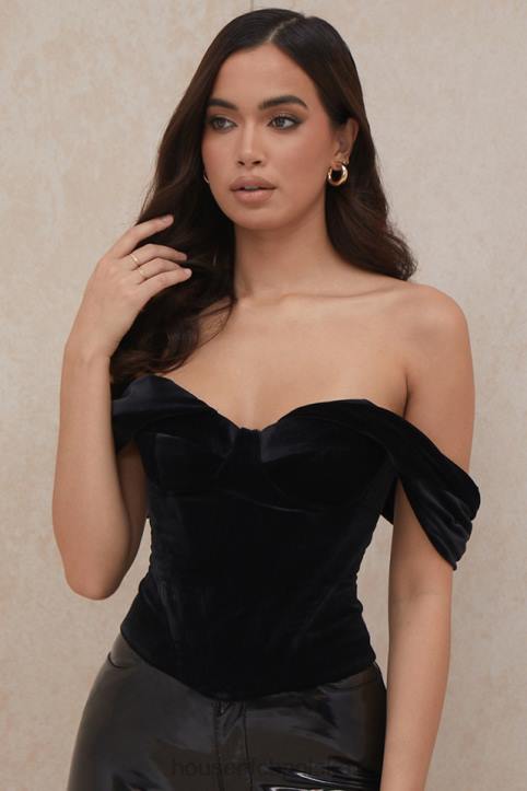 House of CB Gorset Angelica Czarne Aksamitne Drapowanie Elegancja