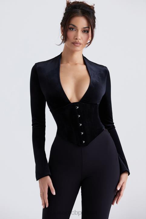 House of CB Gorset Leonora z Czarnego Aksamitu Modny Styl