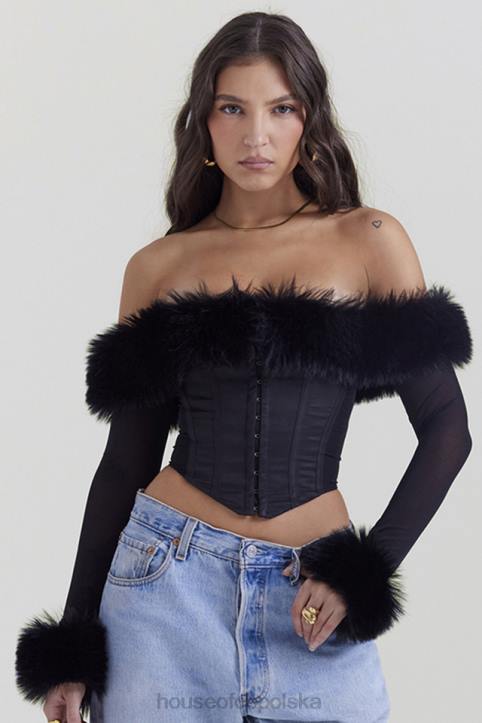 House of CB Gorset Merle z Czarnym Futerkiem Modny Styl