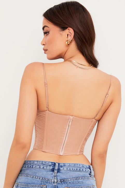 House of CB Beżowy Gorset z Drapowaną Siateczką Lottie Modna Odzież Damska
