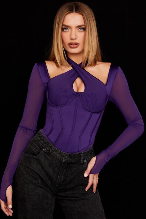 House of CB Gorsetowe body wiązaniem na szyi winogron Angharad stylowa odzież damska
