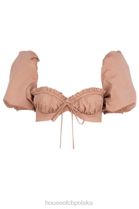 House of CB Hej bralet z bufiastymi rękawami w kolorze wielbłądzim