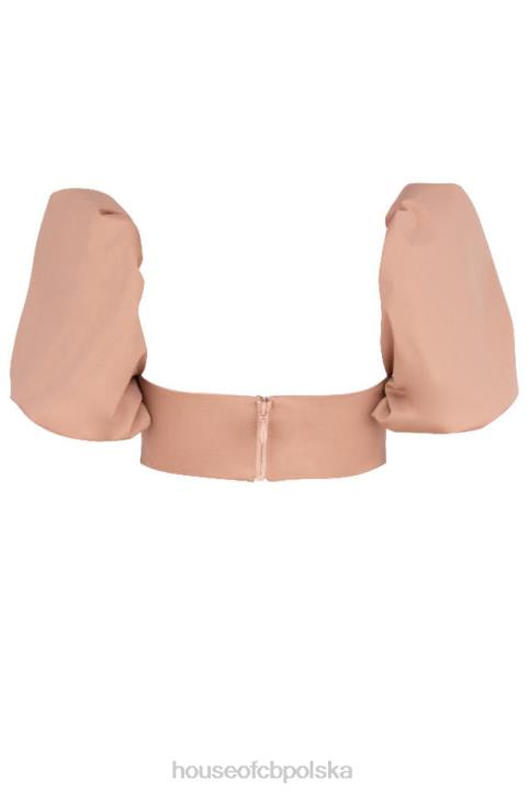 House of CB Hej bralet z bufiastymi rękawami w kolorze wielbłądzim