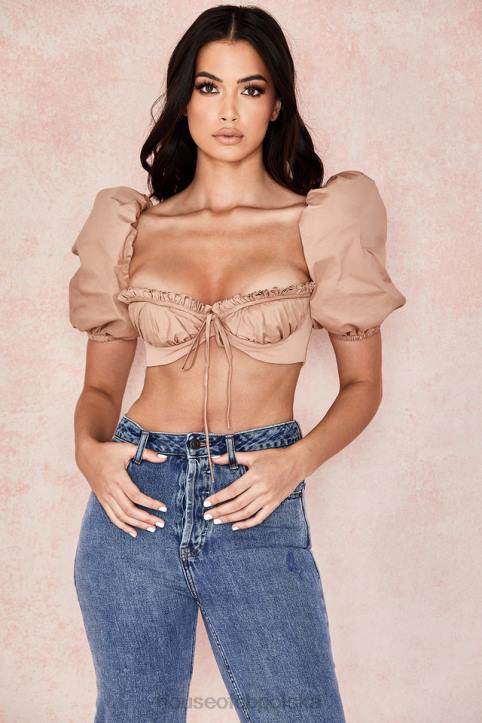 House of CB Hej bralet z bufiastymi rękawami w kolorze wielbłądzim