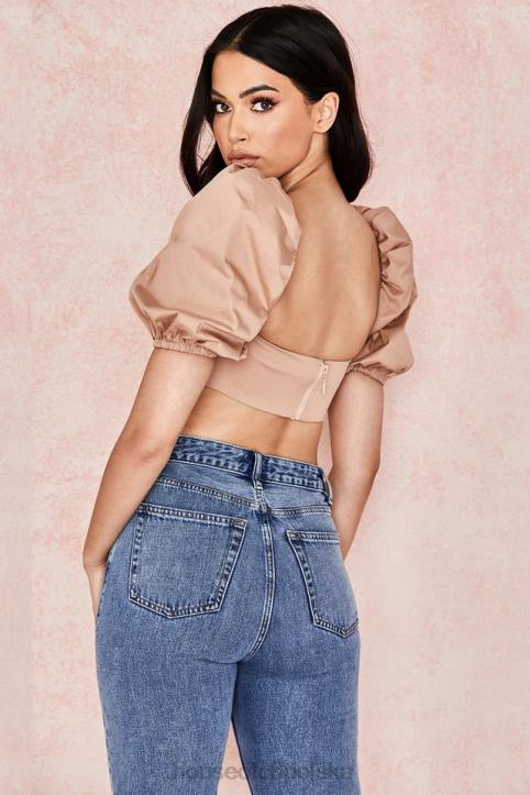 House of CB Hej bralet z bufiastymi rękawami w kolorze wielbłądzim