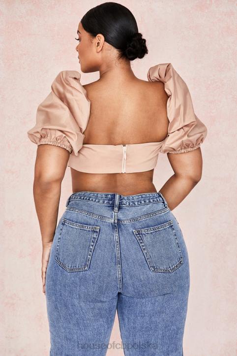House of CB Hej bralet z bufiastymi rękawami w kolorze wielbłądzim