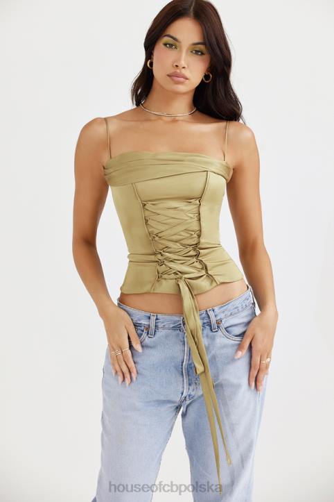House of CB Letitia oliwkowy satynowy gorset sznurowany modny styl