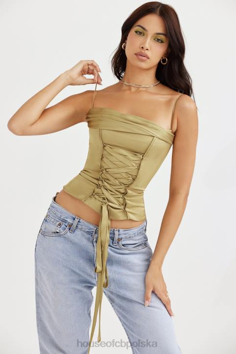 House of CB Letitia oliwkowy satynowy gorset sznurowany modny styl