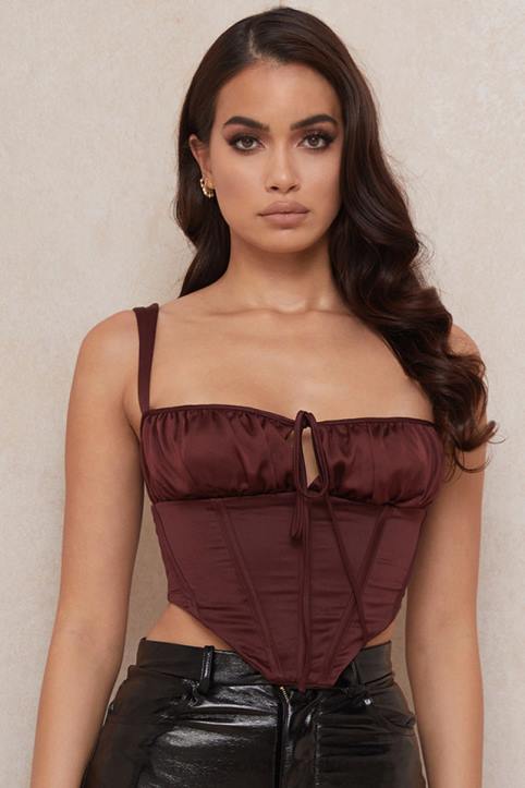 House of CB Satynowy gorset Betsy Raisin Krótki Modny Styl 4PND98