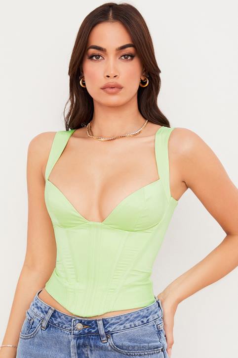 House of CB Limonkowy Satynowy Gorset Modowy 4PND79