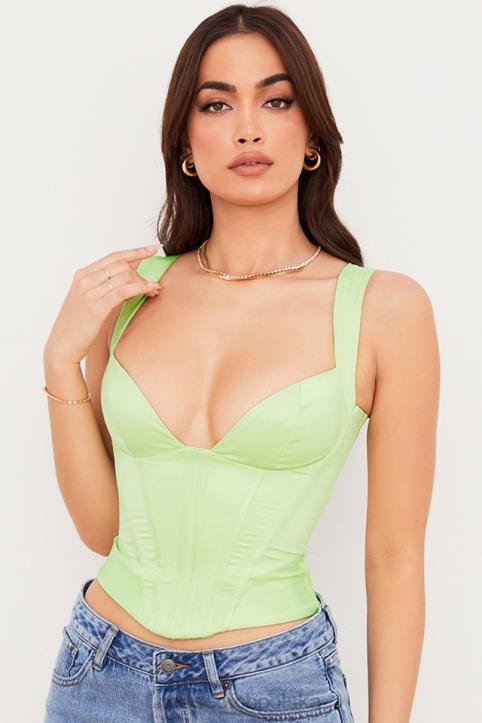 House of CB Limonkowy Satynowy Gorset Modowy 4PND79