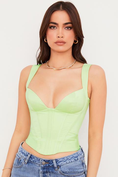 House of CB Limonkowy Satynowy Gorset Modowy 4PND79