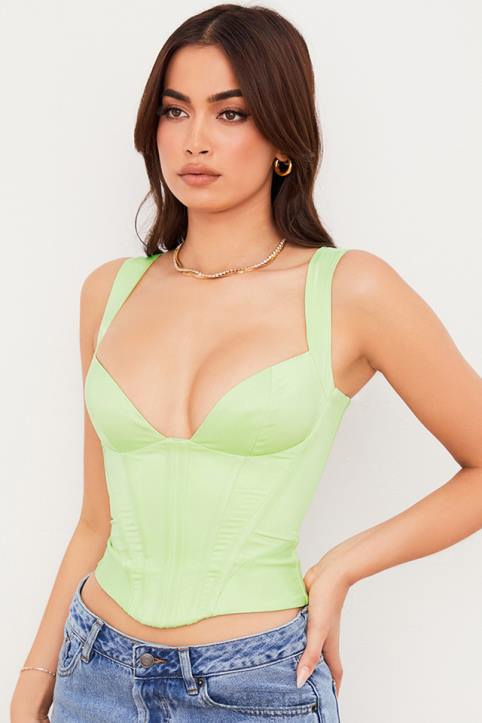 House of CB Limonkowy Satynowy Gorset Modowy 4PND79