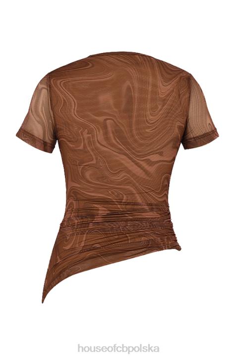 House of CB Asymetryczny T-shirt Claudie Kakaowy Wir odzież modowa