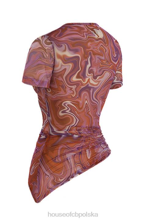 House of CB Fioletowa asymetryczna bluzka Claudie z wirującymi wzorami