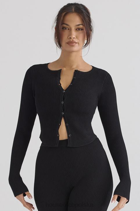 House of CB Czarny Prążkowany Sweterek Sylvia Stylowy Must Have