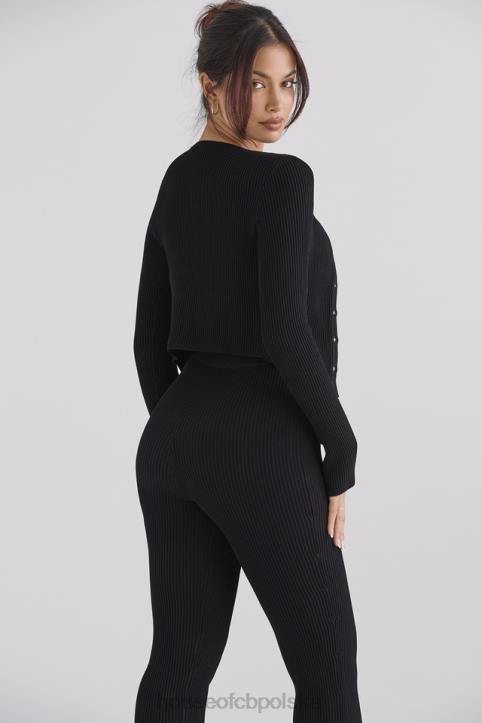 House of CB Czarny Prążkowany Sweterek Sylvia Stylowy Must Have