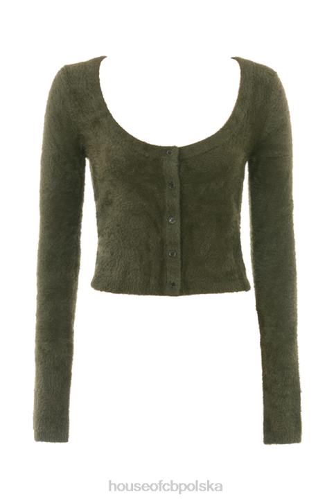 House of CB Miękki Puszysty Kardigan Gen Khaki Stylowy Komfort