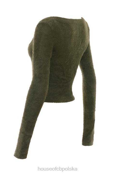 House of CB Miękki Puszysty Kardigan Gen Khaki Stylowy Komfort