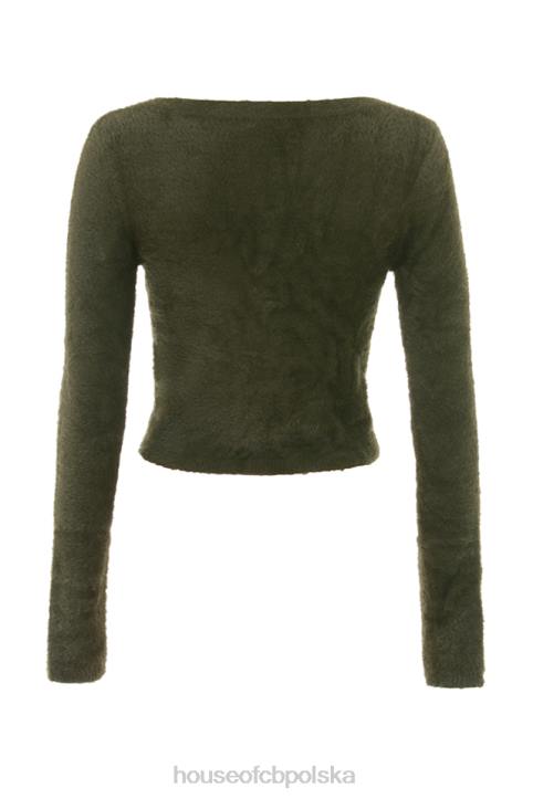 House of CB Miękki Puszysty Kardigan Gen Khaki Stylowy Komfort