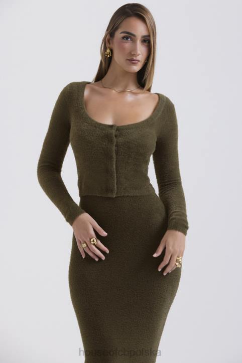 House of CB Miękki Puszysty Kardigan Gen Khaki Stylowy Komfort