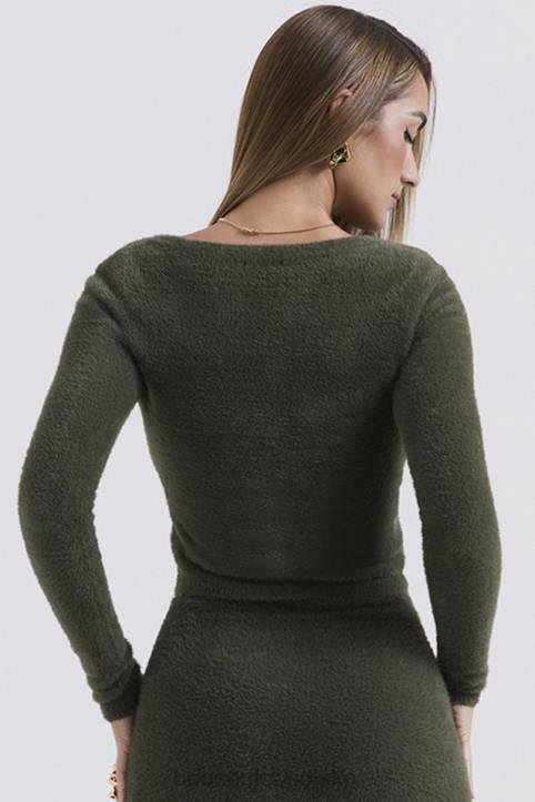House of CB Miękki Puszysty Kardigan Gen Khaki Stylowy Komfort