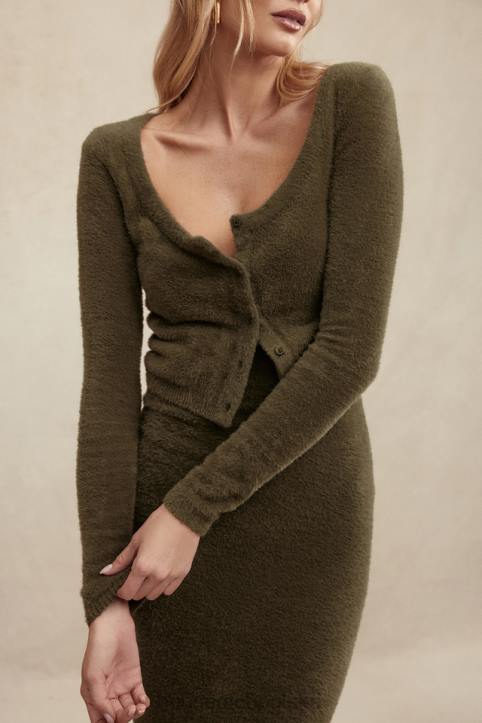 House of CB Miękki Puszysty Kardigan Gen Khaki Stylowy Komfort