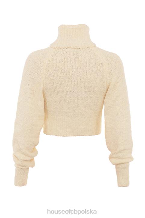 House of CB Kremowy Krótki Sweterek Boucle Miękki Stylowy