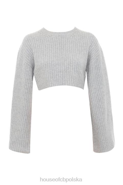 House of CB Szary Prążkowany Oversize Sweter Shana Modny Styl