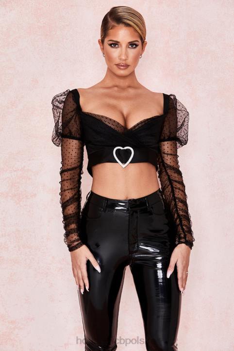 House of CB Clara Top siateczkowy z sercową sprzączką w kolorze czarnym