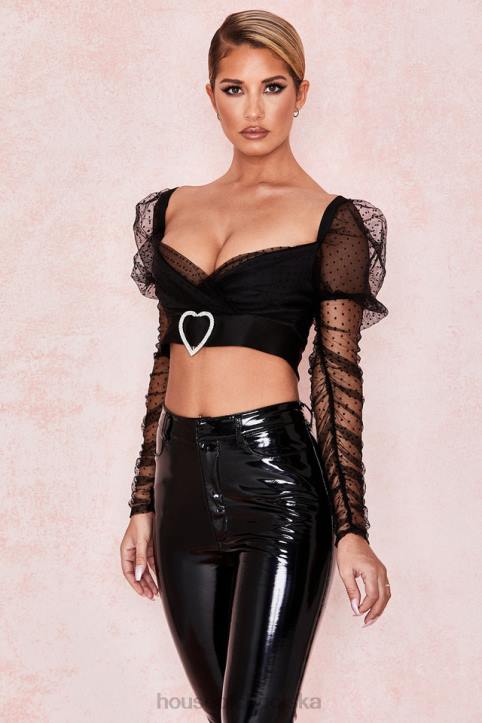 House of CB Clara Top siateczkowy z sercową sprzączką w kolorze czarnym