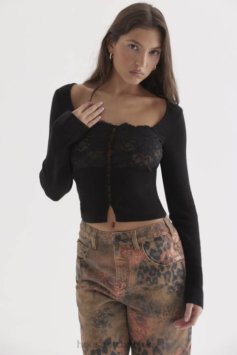 House of CB Czarny koronkowy top Candice elegancki styl