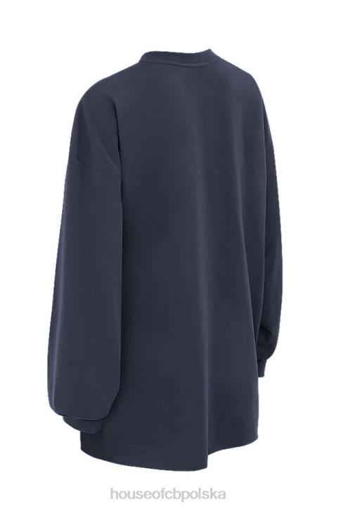 House of CB Granatowy Długi Rękaw Stylowy Top na Każdą Okazję