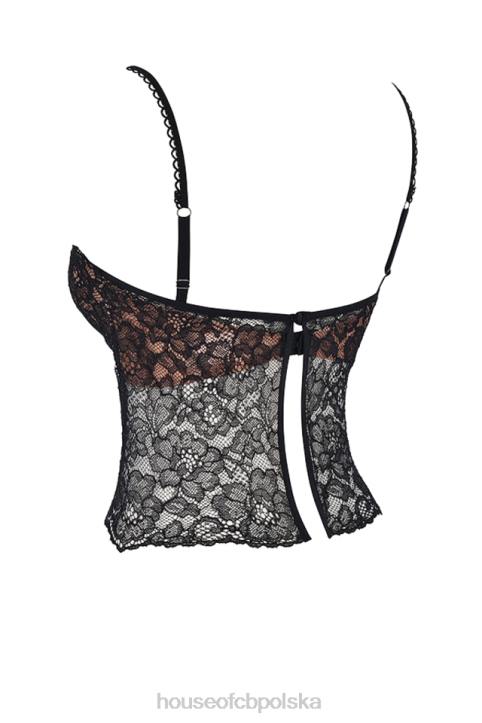 House of CB Koronkowy Czarny Top na Ramiączkach Modny Styl