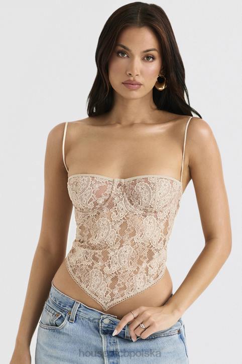 House of CB Kremowy Paisley Koronkowy Top Fernanda 4PND702 Modna Odzież
