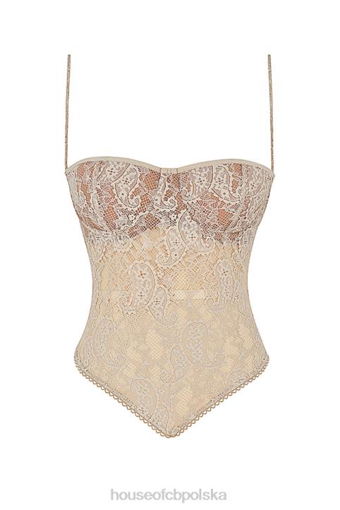 House of CB Kremowy Paisley Koronkowy Top Fernanda 4PND702 Modna Odzież