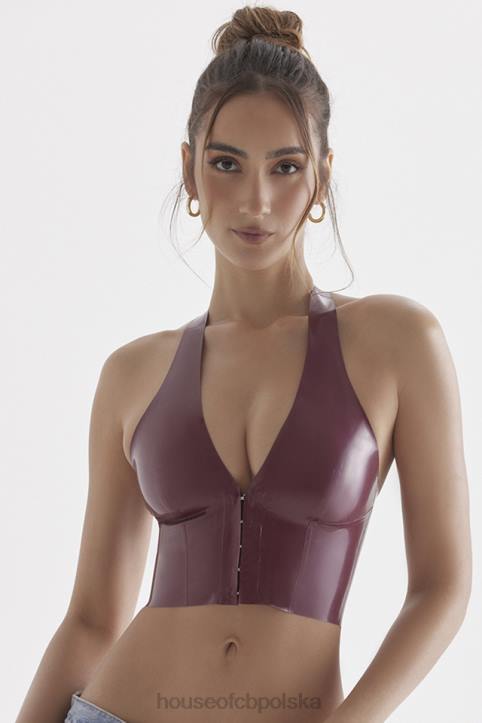 House of CB Lateksowy top Ariadne Merlot stylowy wiązany na szyi