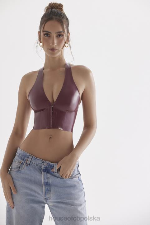 House of CB Lateksowy top Ariadne Merlot stylowy wiązany na szyi