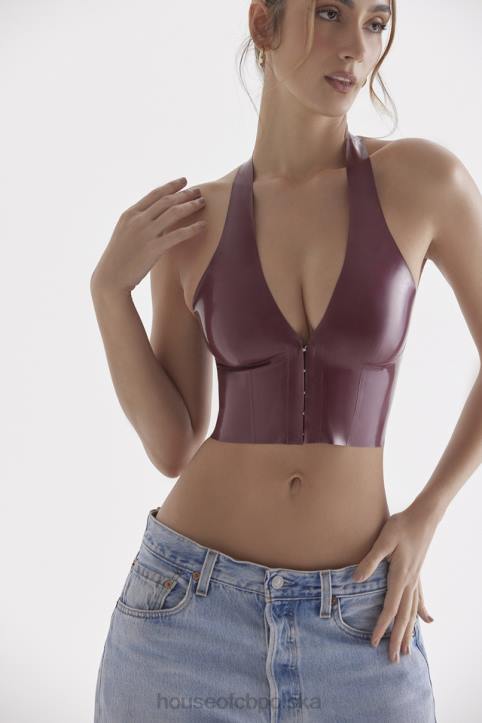 House of CB Lateksowy top Ariadne Merlot stylowy wiązany na szyi